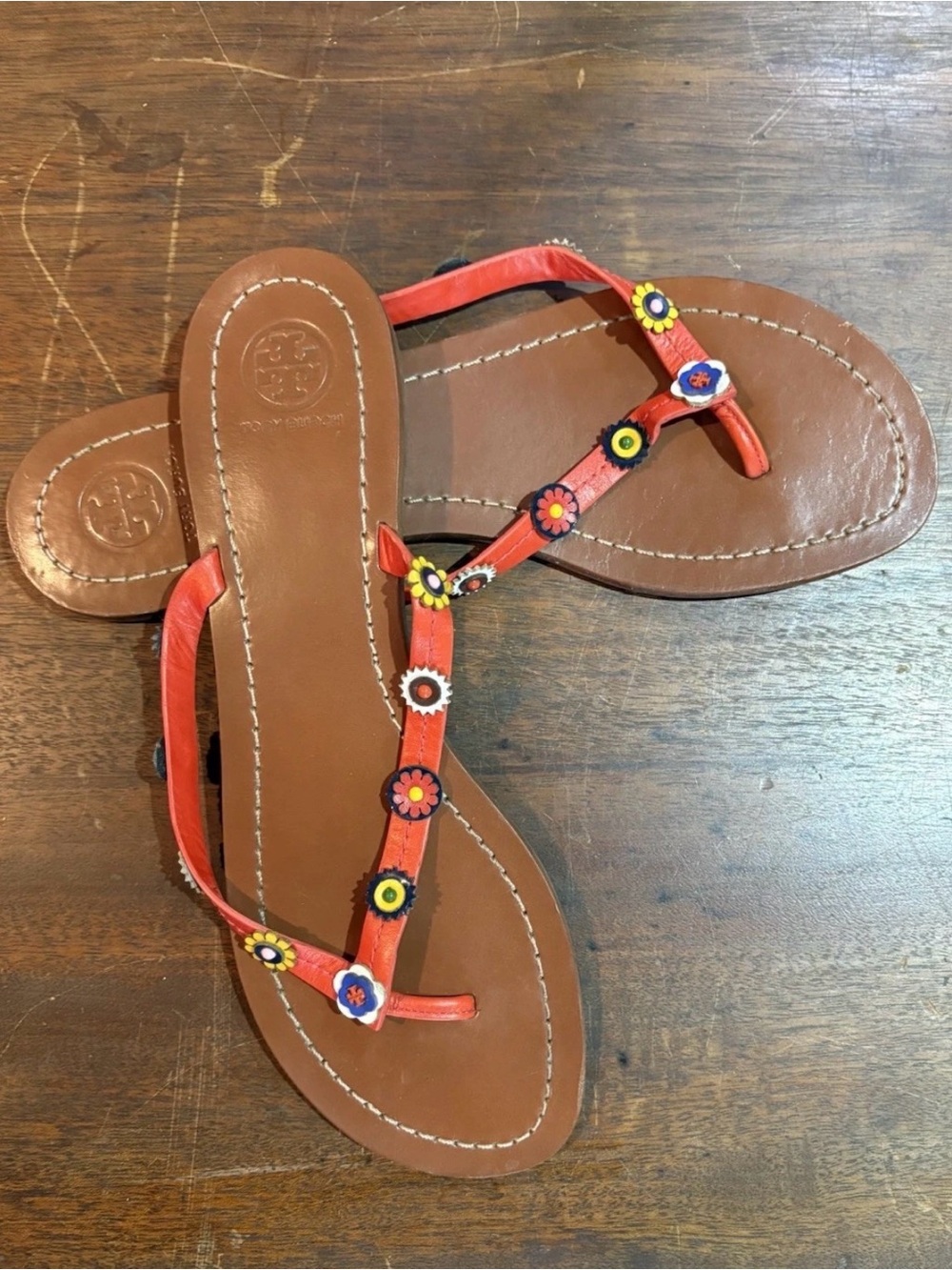 NWOT Tory Burch Floral Marguerite Terra Flat Thong Sandals, 9.5